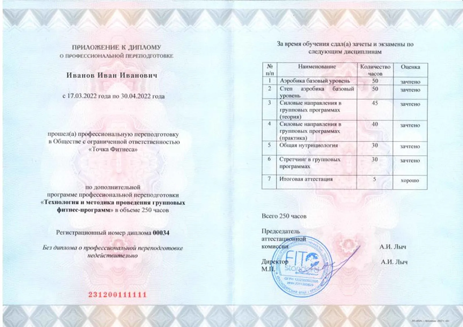 Диплом о завершении обучения