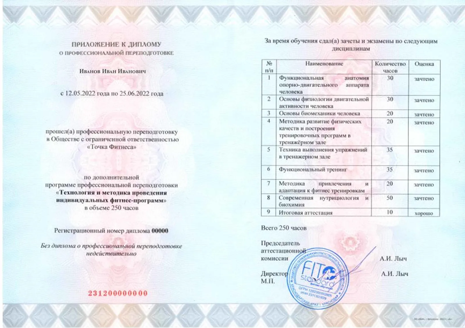 Диплом о завершении обучения